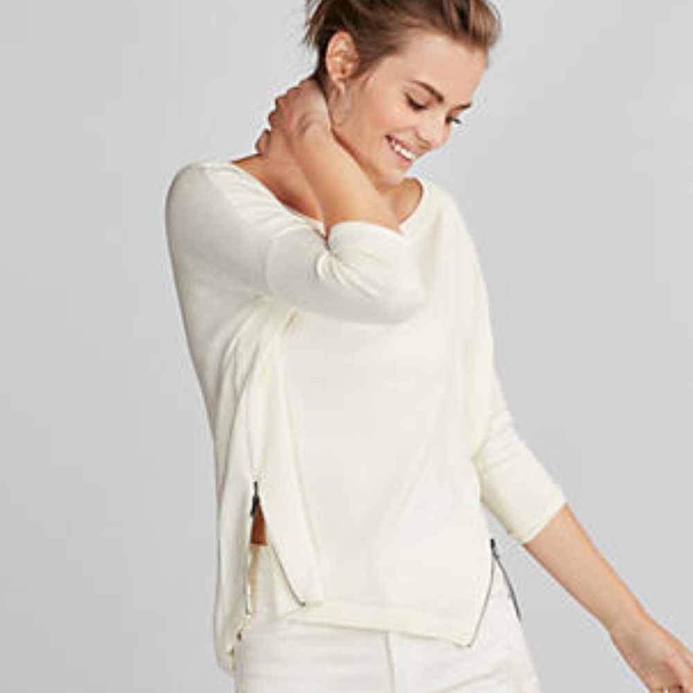 Express White Side Zip Hi Lo V-neck Sweater
